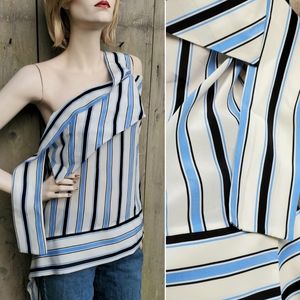 MSGM Milano Italy Silk One Shoulder Striped Top 44